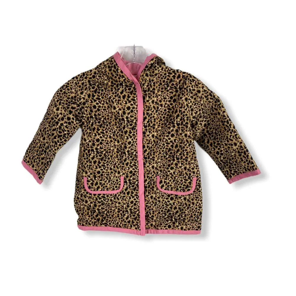 Gymboree Girls Jacket Size 4 Hooded Hook and Loop Closure Long Sleeve Brown Pink