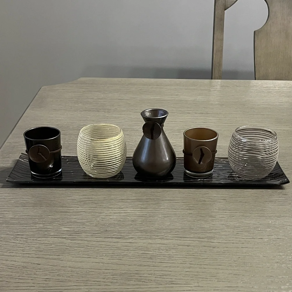 Decorative Tray With Tea Light Candle Holder Set ~ Like New