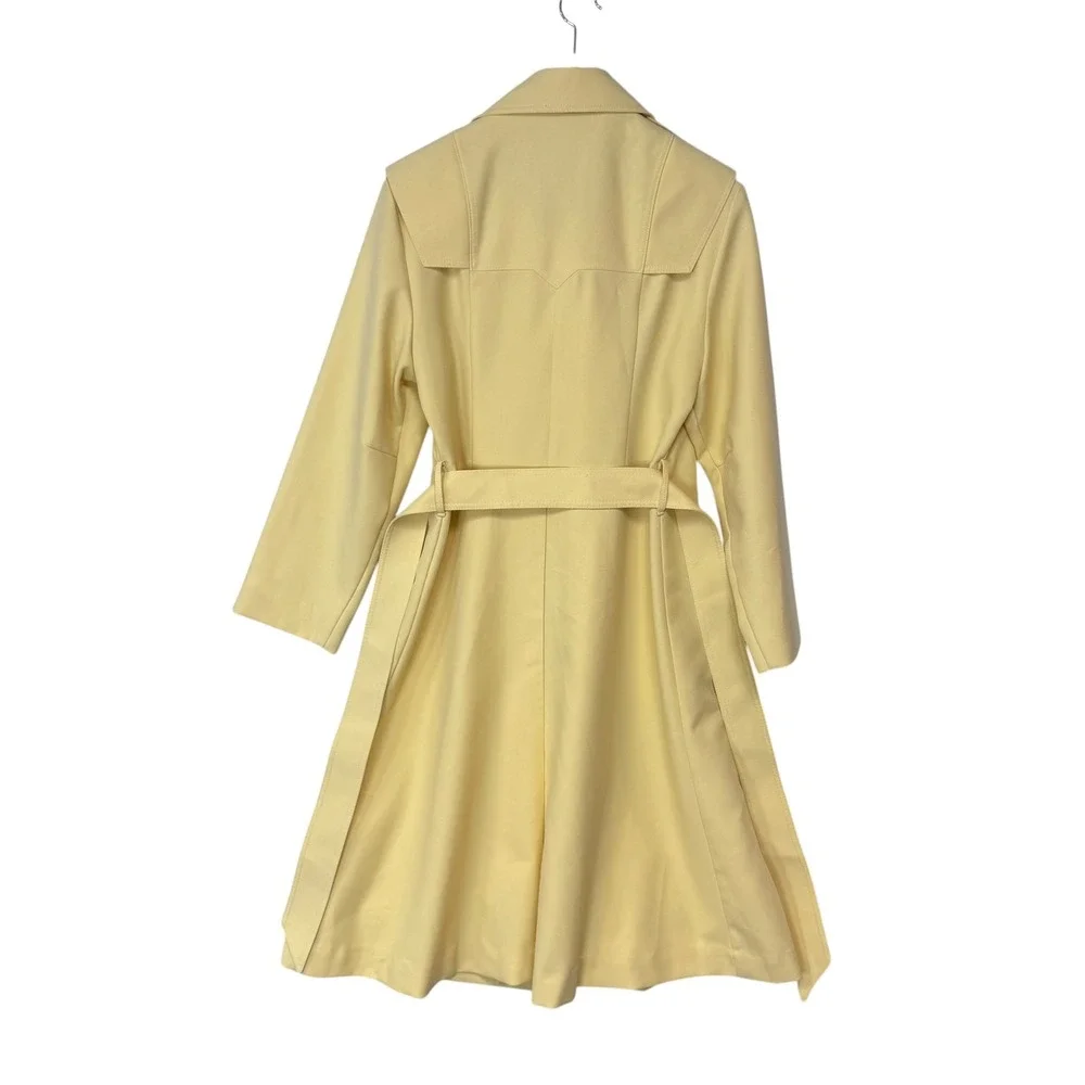 Vintage Yellow Double Breasted Trench Coat Belted Mod Oversized Collar‎ Size 10