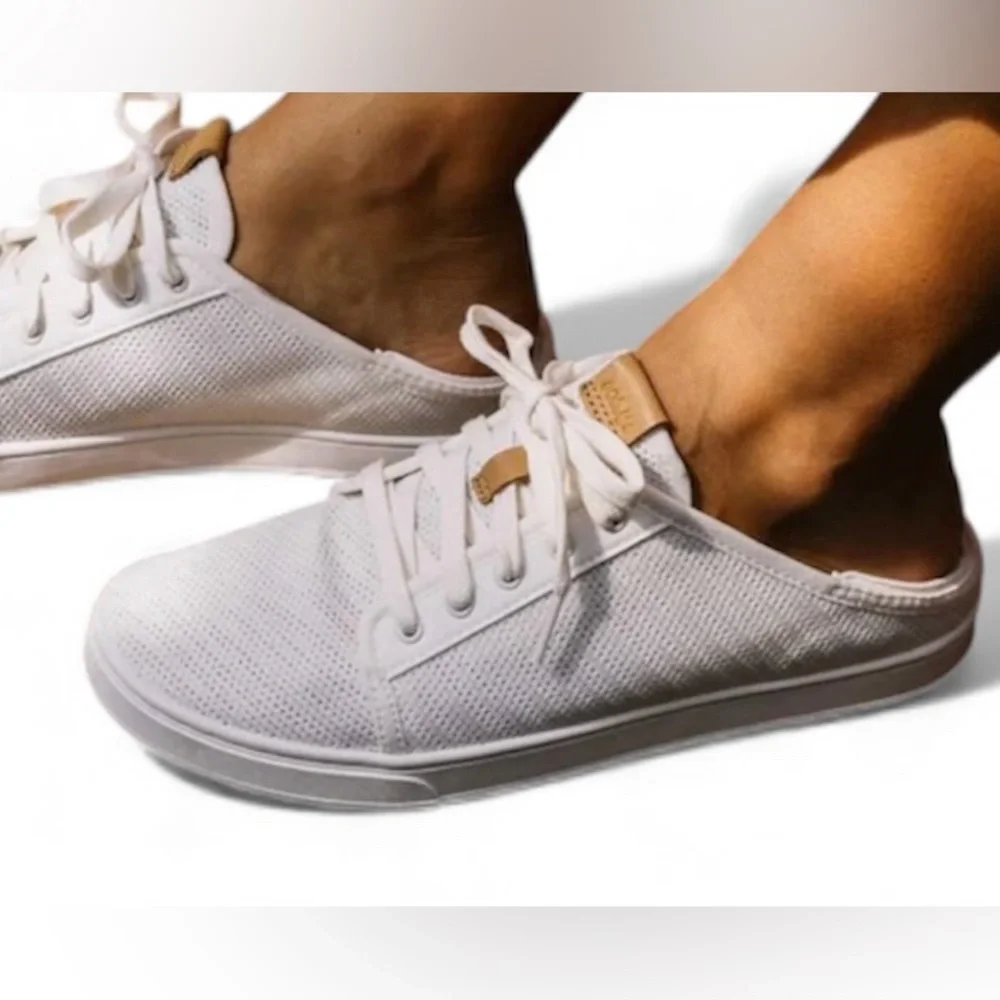 OluKai Cream-White Slip-On Perforated Sneaker Mule