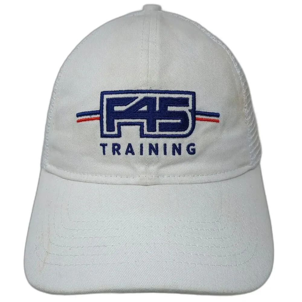 White Trucker Hat One Size F45 Training Fitness Gym Workout Mesh Snapback