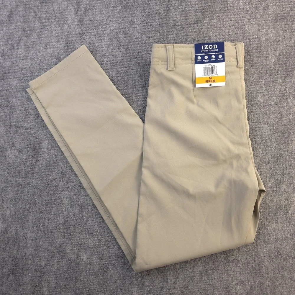 New Izod Pants Kids 14‎ Approved Schoolwear Beige Solid 28x27 Polyester Stretch