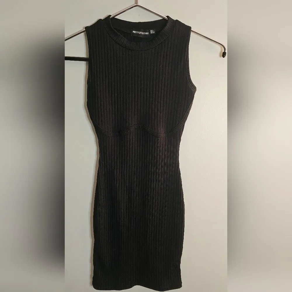 PrettyLittleThing Black Ribbed Mini Dress Size 6
