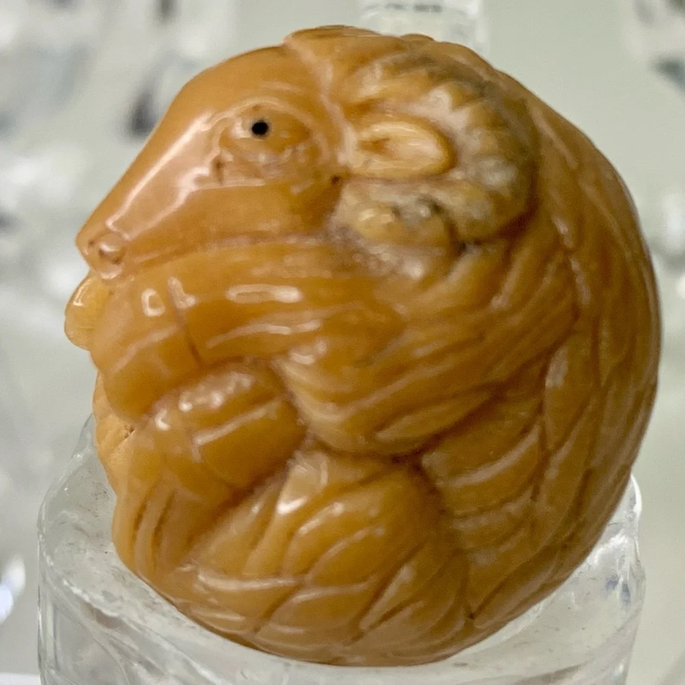 Vintage NETSUKE Carved Tagua Nut Ram Sheep Animal Carving Bead Figurine Japanese