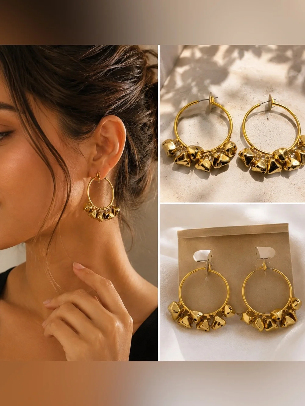Apostrophe Gold Tone Hoop Earrings‎ Chunky Bead Dangle Y2K Statement 90s jewelry