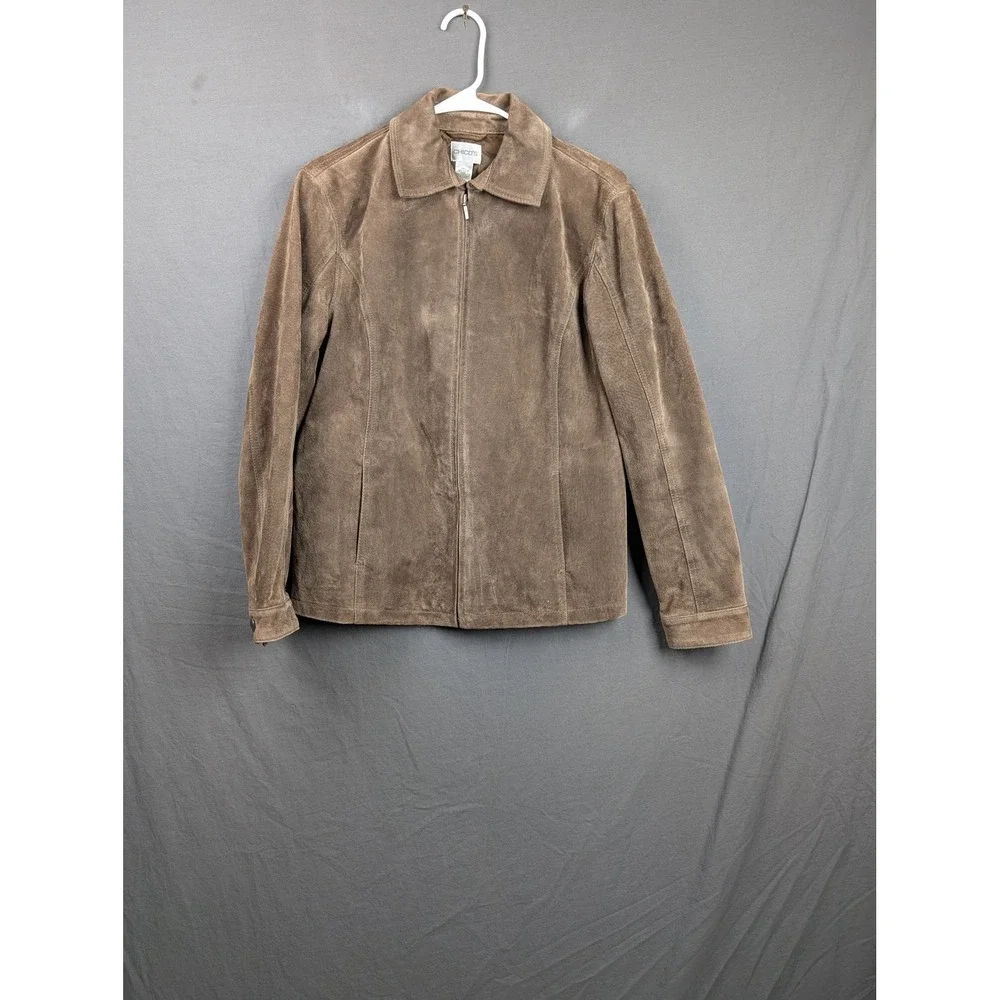 Chicos Suede Leather Zip Front Jacket Brown Size‎ 0 Minimalist Classic