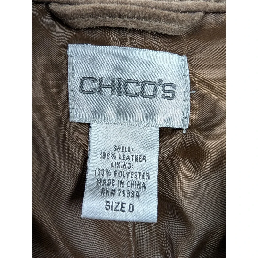 Chicos Suede Leather Zip Front Jacket Brown Size‎ 0 Minimalist Classic