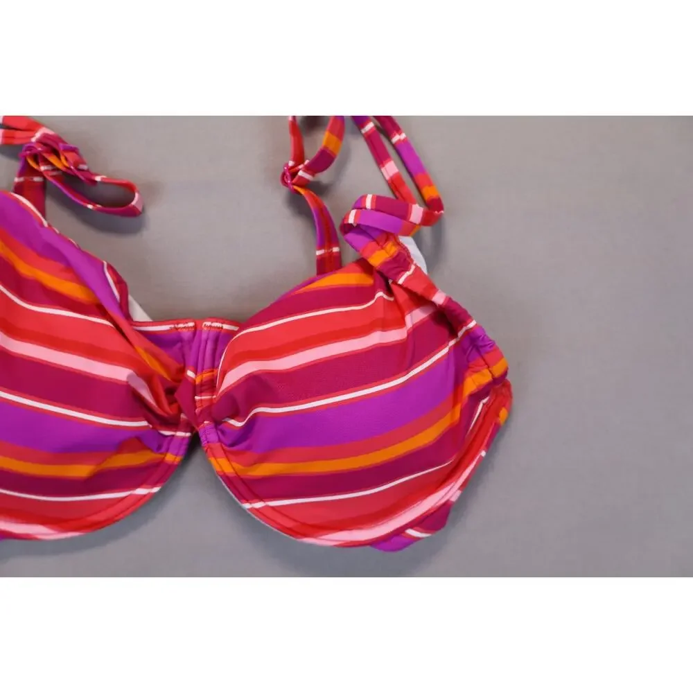NEW Lascana Pink Striped Underwired Bikini Top Swimsuit Swimwear Size 32DD