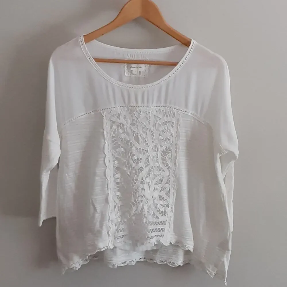 MEADOW RUE ANTHROPOLOGIE  BOHO WHITE CROCHET LACE medium