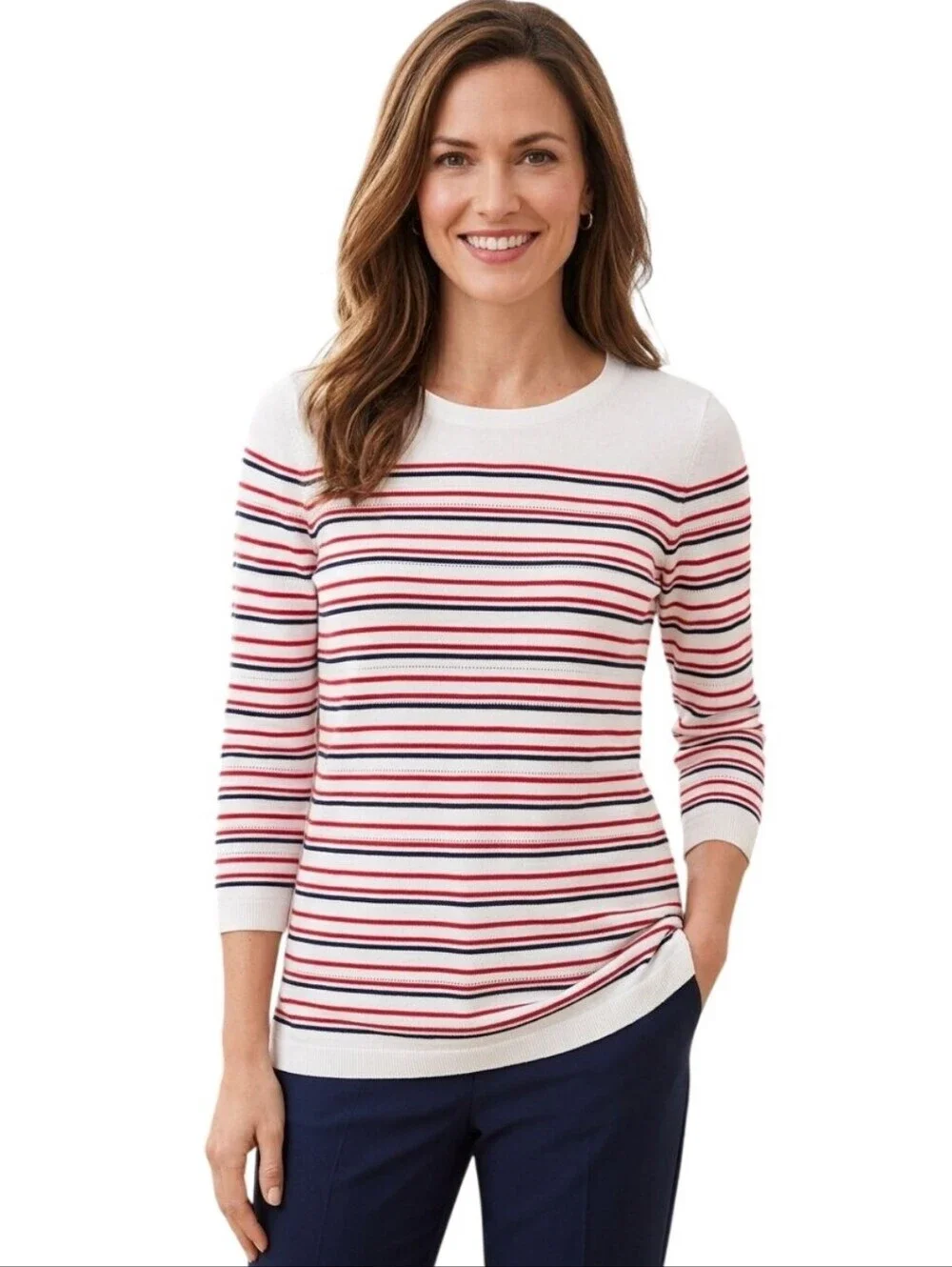 Talbots NWOT Red White Blue Striped Lightweight Tunic Top Size XS