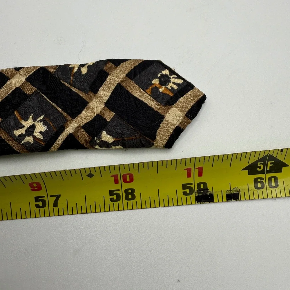 Ermenegildo‎ Zegna Silk Tie Black Gold Geometric Pattern Luxury Mens **READ