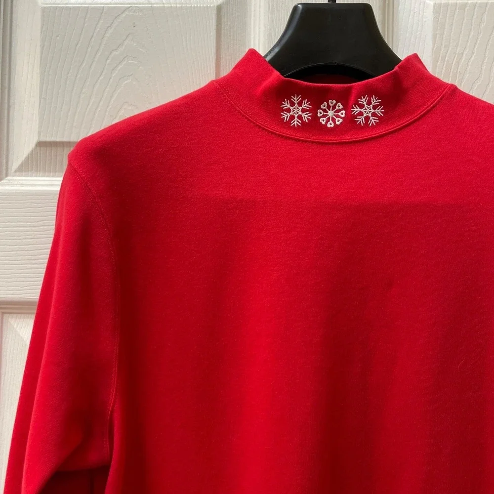 Vintage Bechamel Women's Medium Mock Neck Knit Embroidered Snowflake Long Sleeve