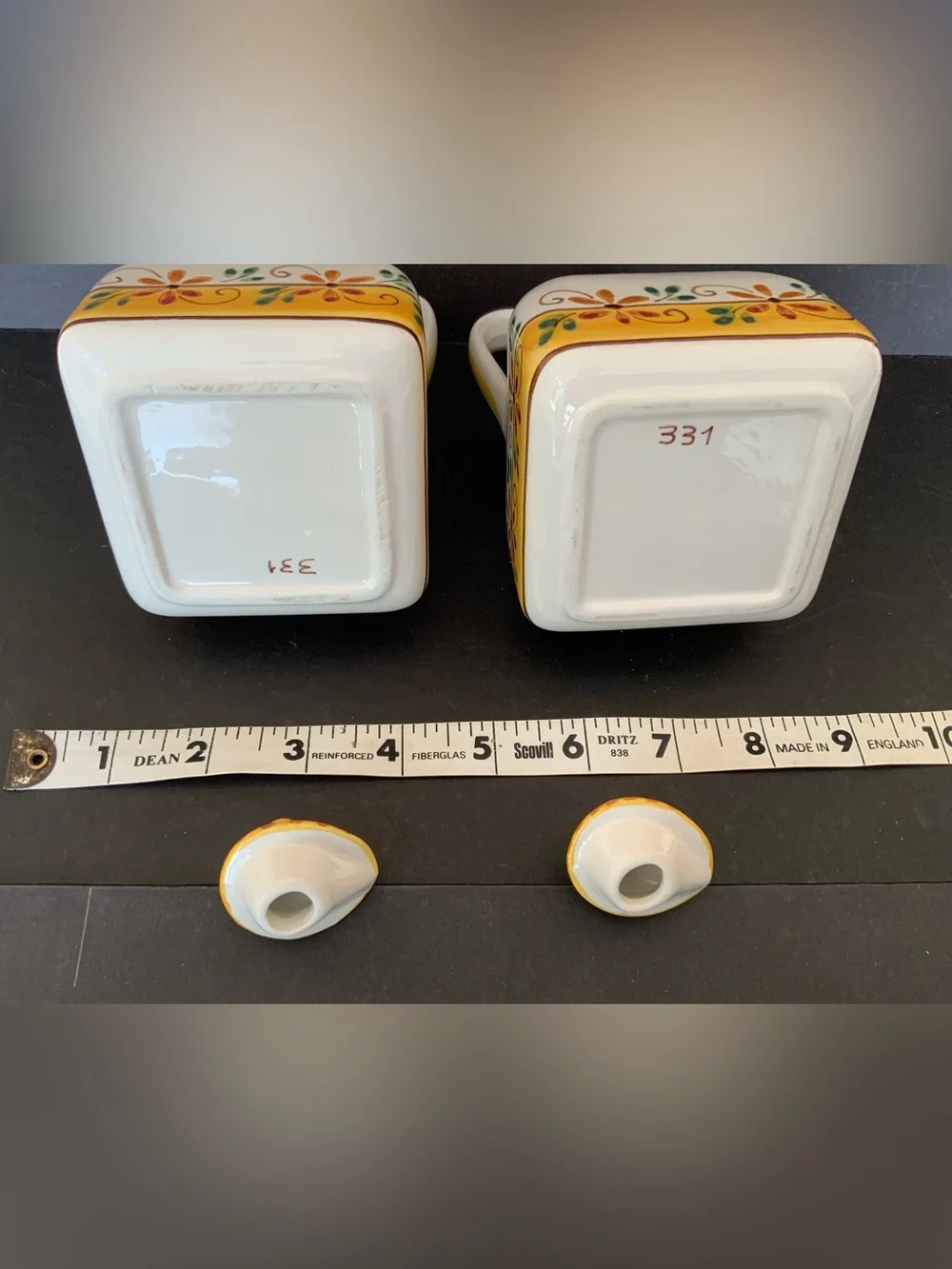 Handpainted Ceramic Oil & Vinegar Cruets Set with base tray, Portugal