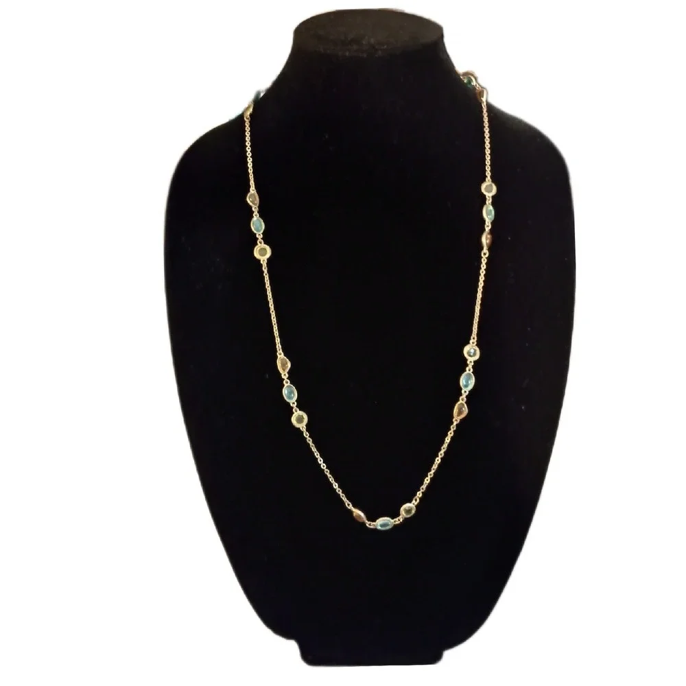Station‎ Necklace Gold Tone Blue Green Yellow Gemstone Chain Necklace SKUJ050