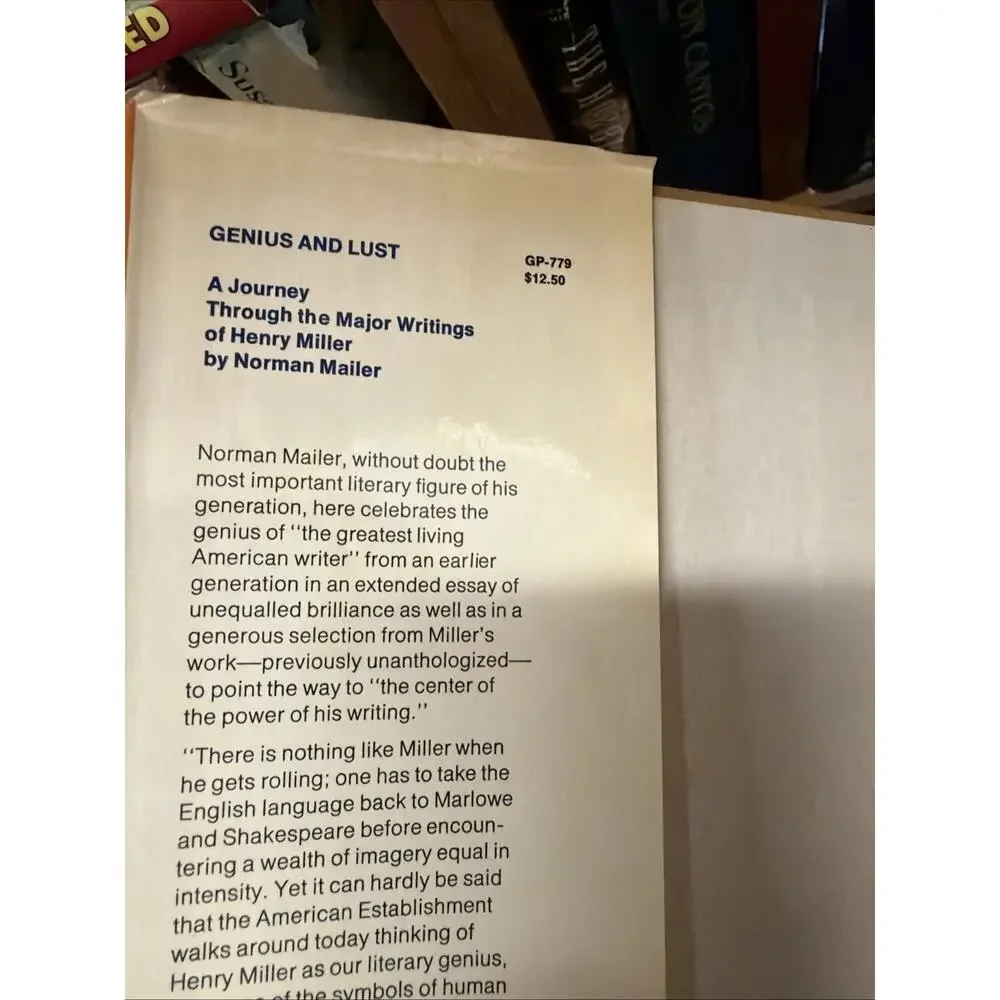Genius and Lust Major‎ Writings of Henry Miller Norman Mailer 1976 Grove Press