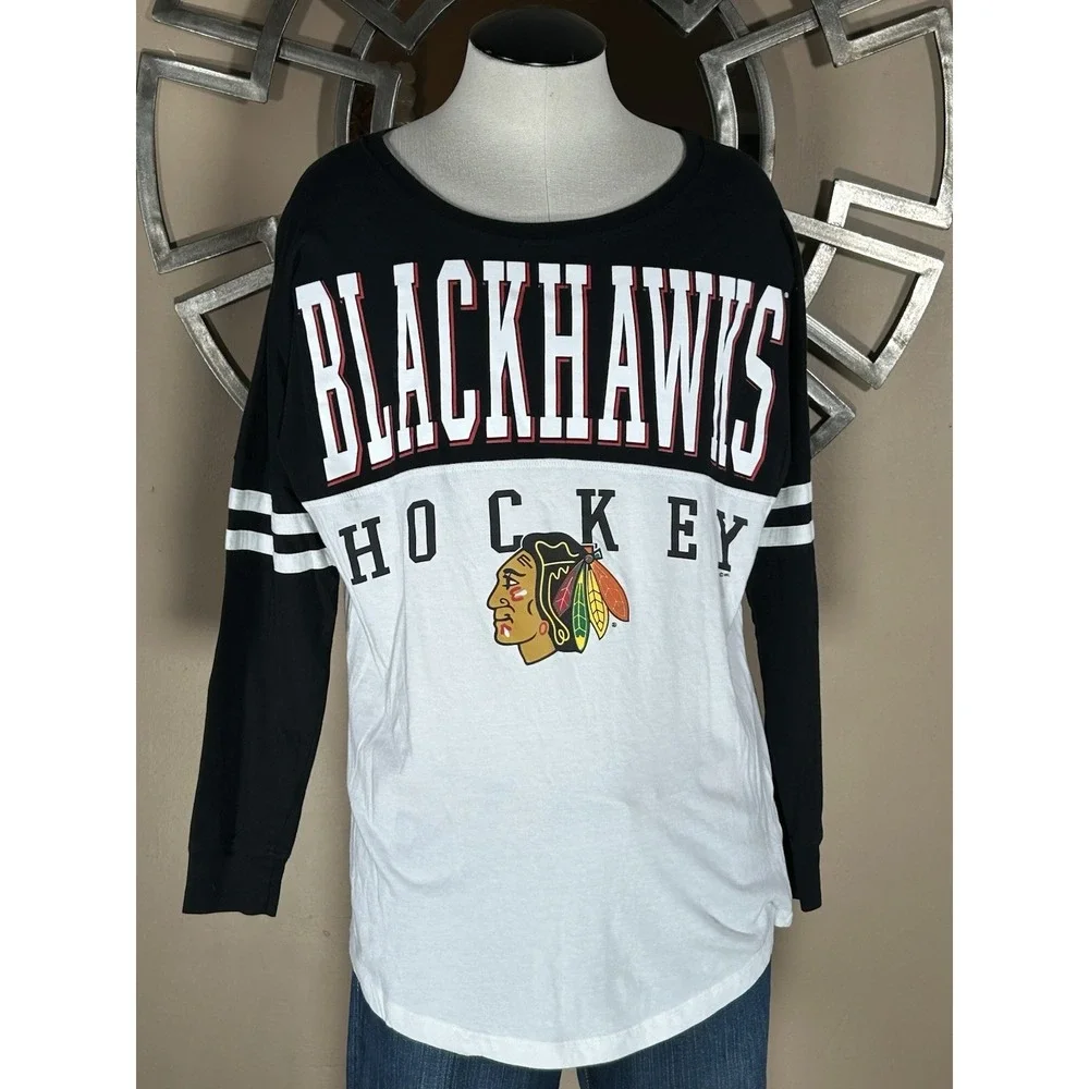 NHL Chicago Blackhawks‎ Women New Era By 5th & Ocean Long Sleeve shirt L 2 Sided