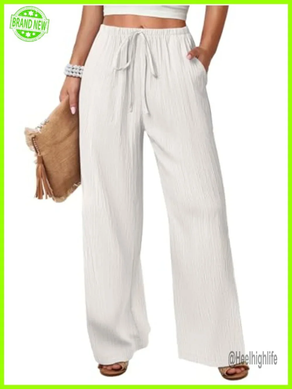 Wide Leg Beach Pants Elastic Waist Lightweight Flowy Palazzo Lounge Trousers