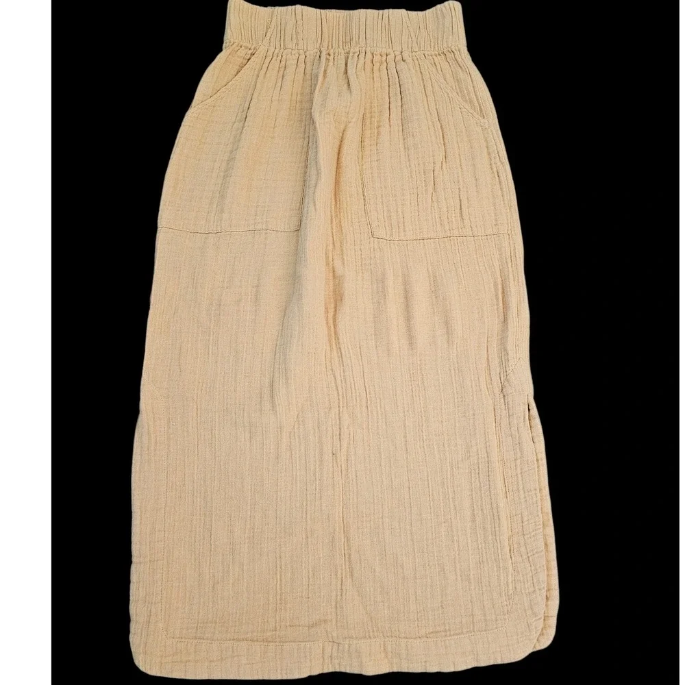Free People Yellow Boho ResortBeach Cottagecore PocketsCotton Maxi Skirt‎ sz PXS