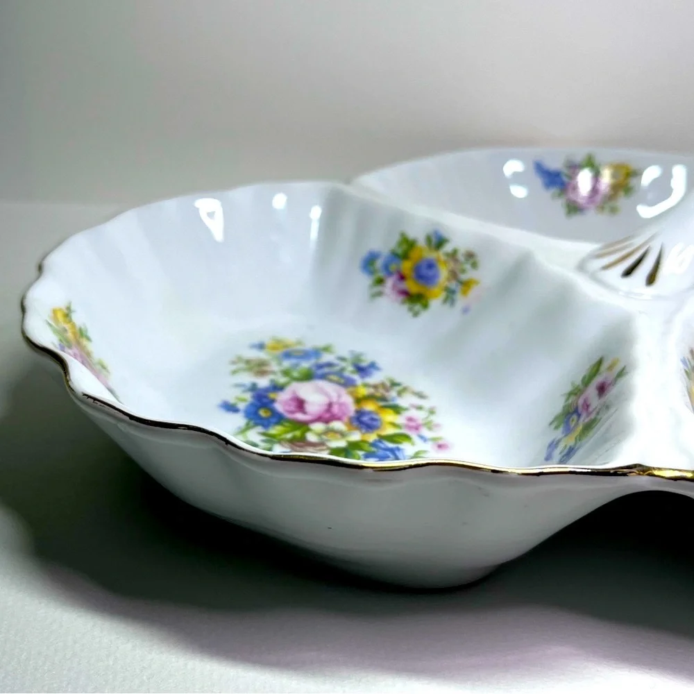 Godinger Reflections Shamrock Divided Serving Dish Floral Porcelain with Handle