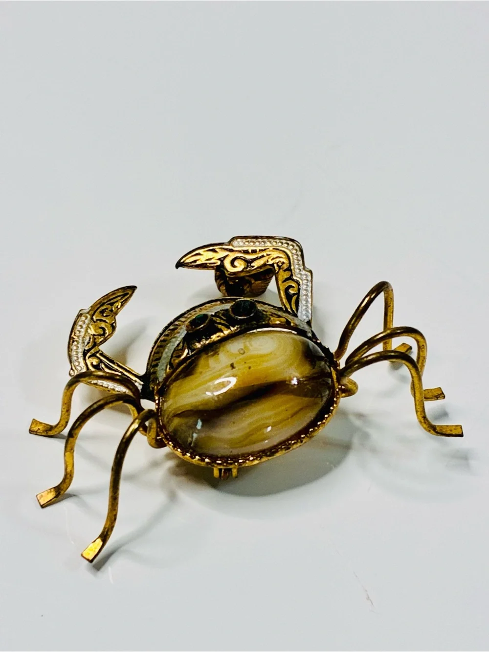 Vintage Spanish Damascene Crab Brooch Signed SPAIN Nautical Vacation Summer