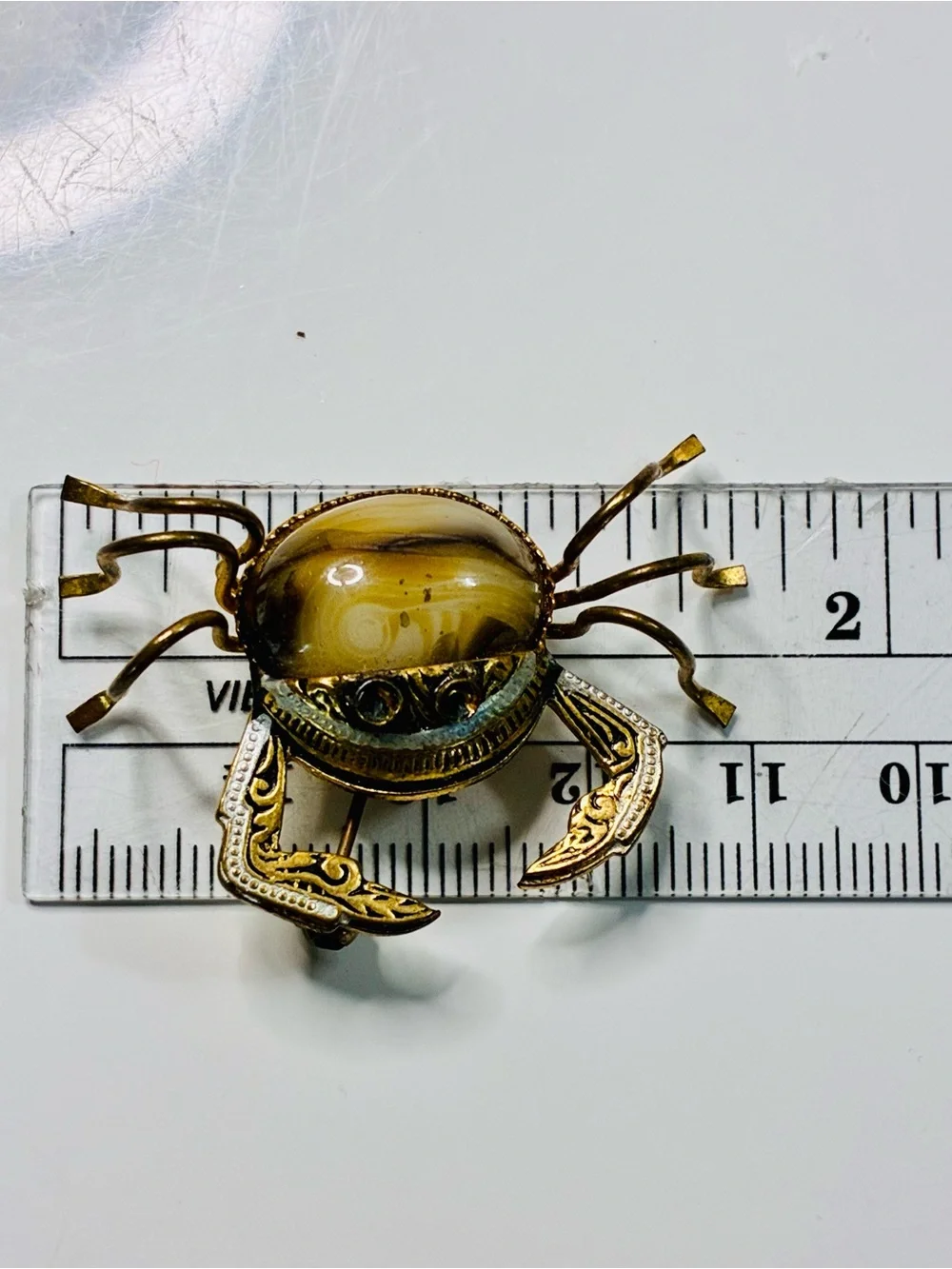 Vintage Spanish Damascene Crab Brooch Signed SPAIN Nautical Vacation Summer