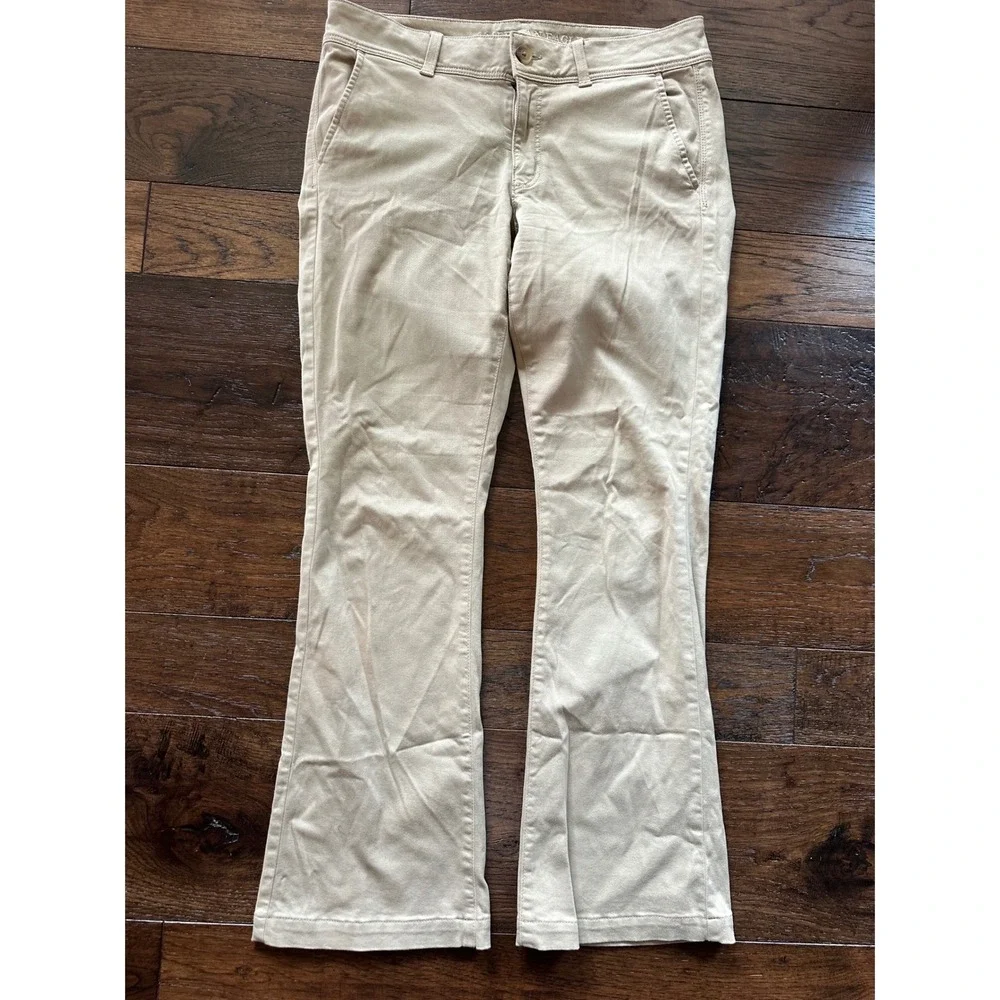 American Eagle Kick Boot Khaki Pants Womens 12 Regular Tan Bootcut Trouser