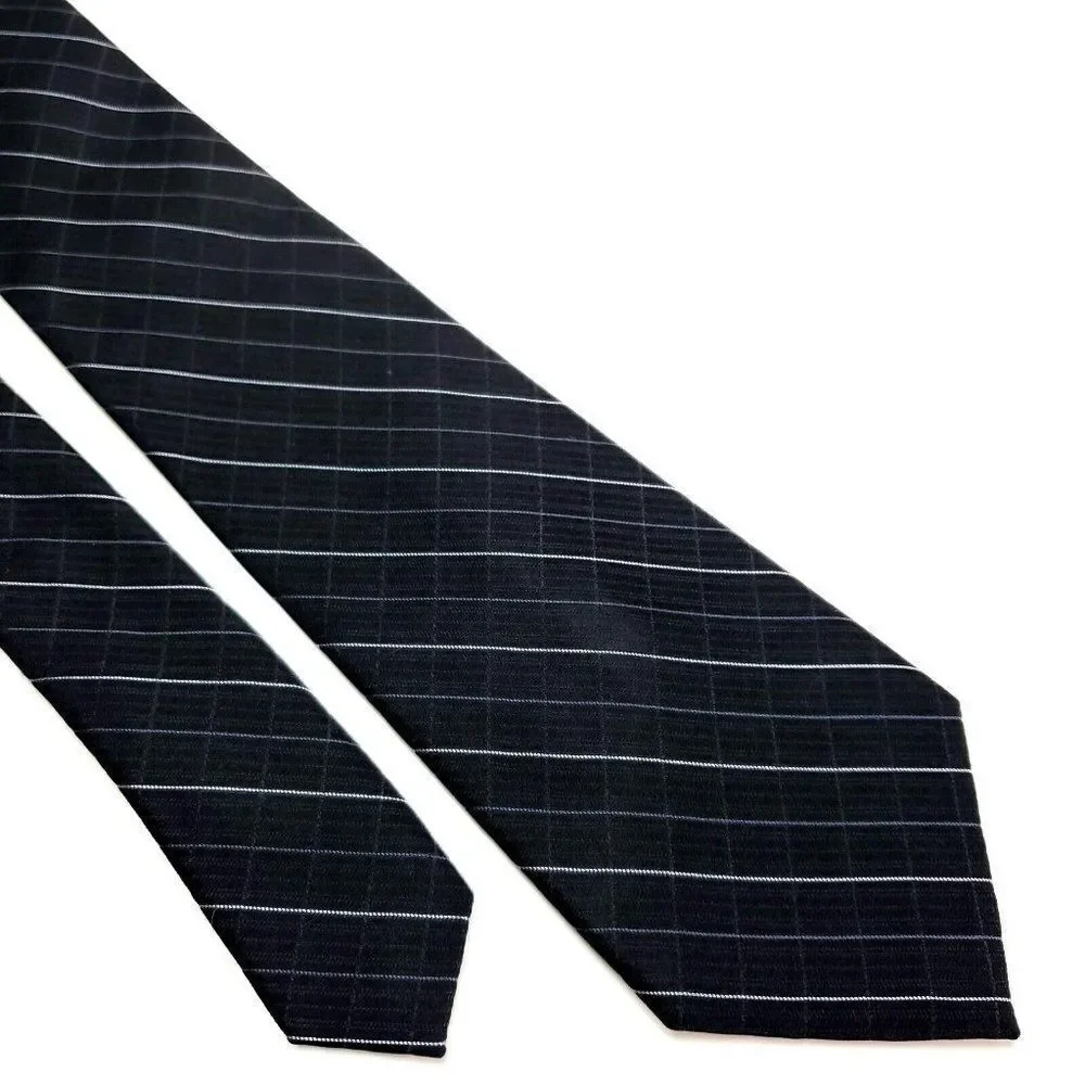 Calvin Klein Silk Tie Woven Black‎ White Plaid Extra Short Skinny