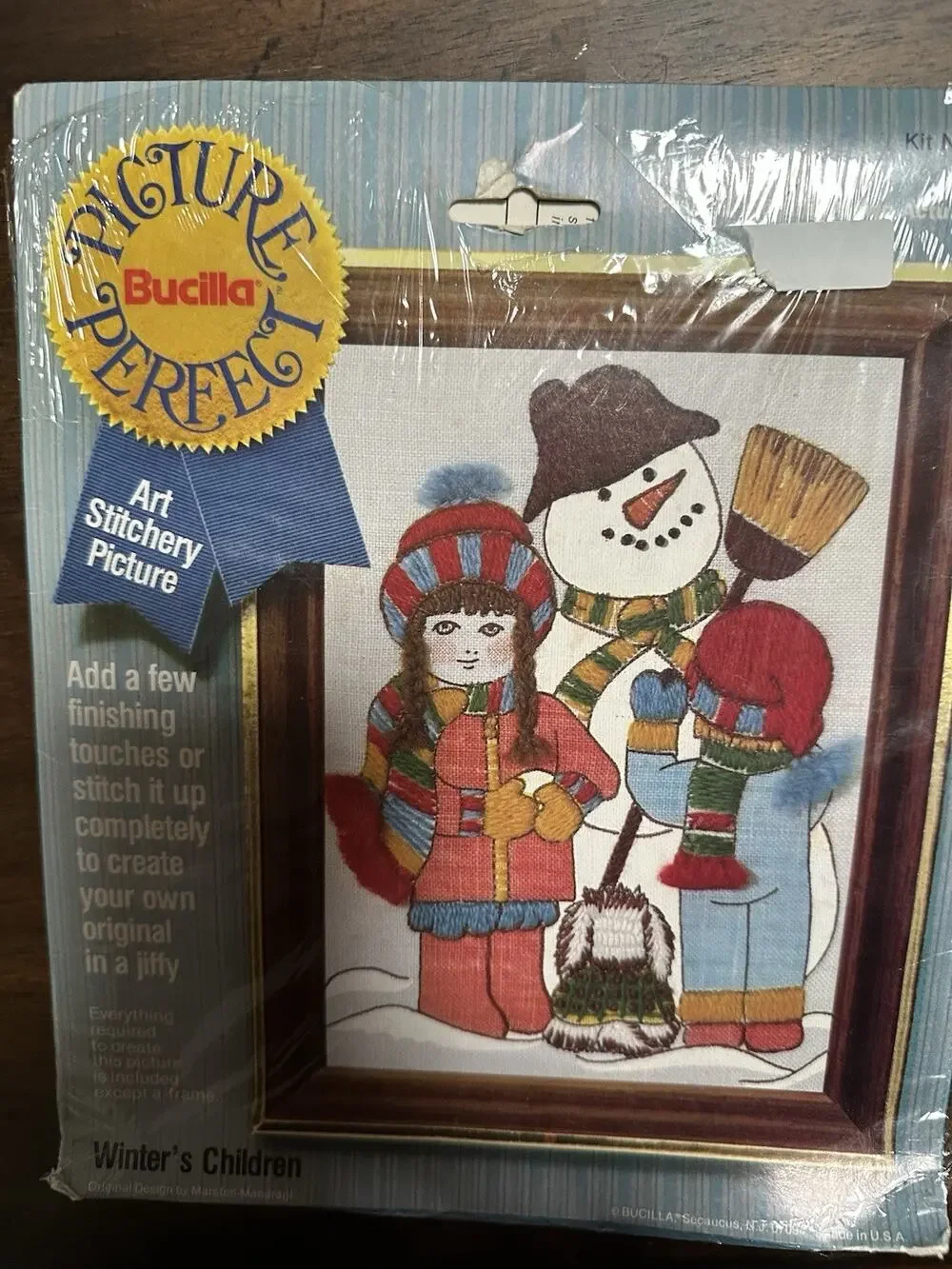 Vtg Bucilla Picture Perfect Art Stitchery Picture 5x7 KIT #2001 Winter's Childre