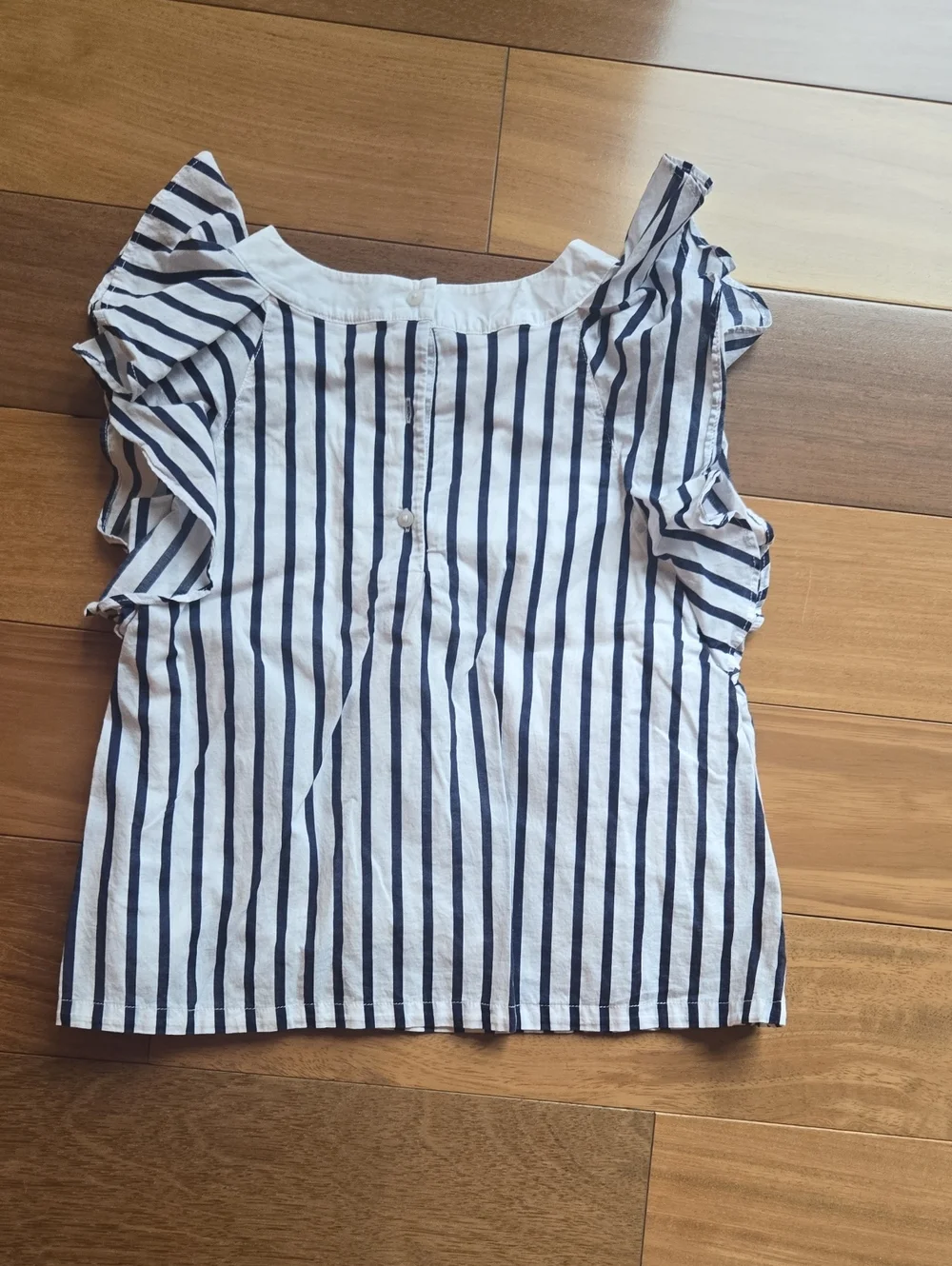 Janie and Jack Girls White Top with Navy Vertical Stripes