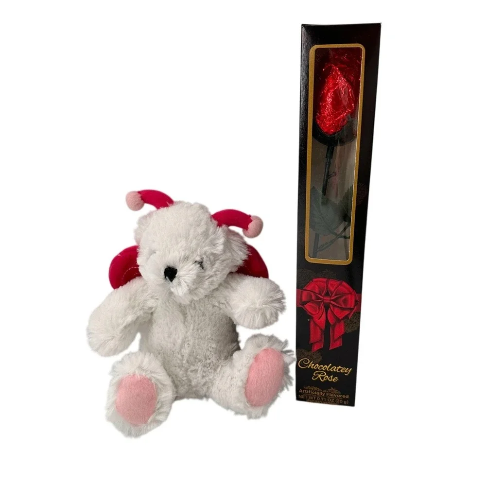 Paris Presents Valentines Day Plush Bear Ladybug Wings & Chocolate Rose Gift Set