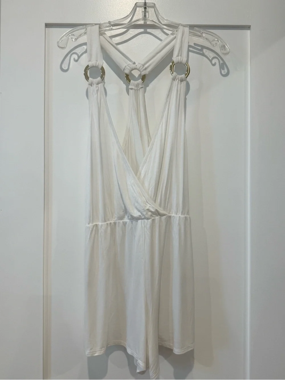 Venus White Halter Swim Cover-Up with Gold Ring Detail | Size Medium