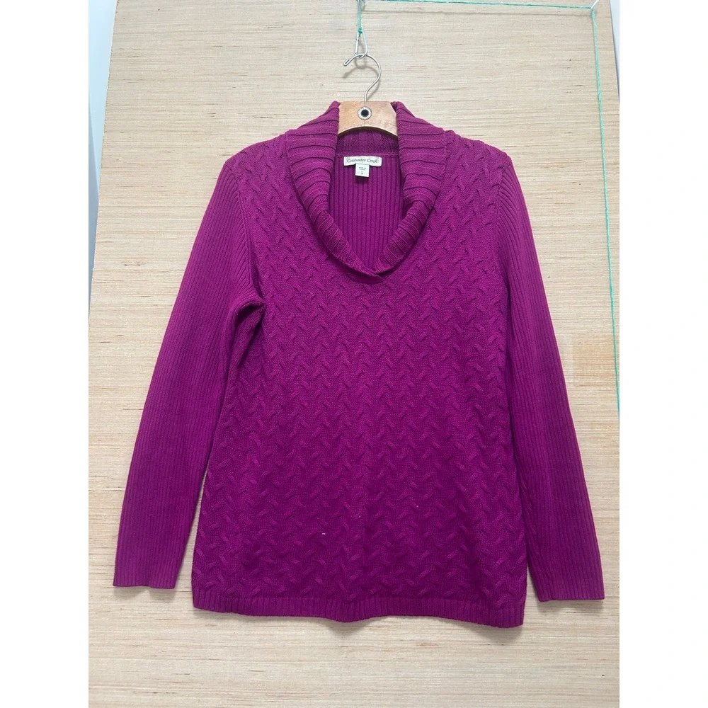 Coldwater Creek Magenta Purple Cable Knit Shawl Collar Sweater Womens Large‎