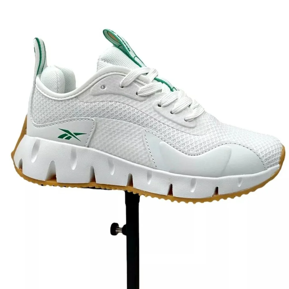 Reebok‎ Zig Dynamica Youth Boy's Sneakers Size 2Y White/Brown Toe & Heel Bumpers
