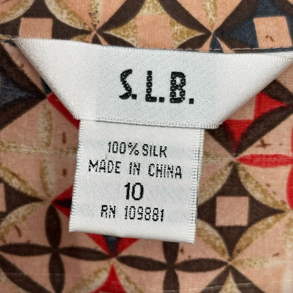 S.L.B. 100% Silk‎ Wrap Blouse Brown/Tan/Orange Size 10