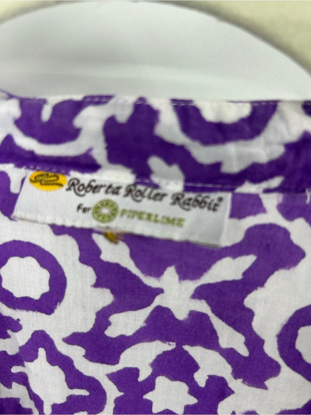 Roberta Roller Rabbit Piperlime Purple Printed V-Neck Top Beaded Trim Pleated L