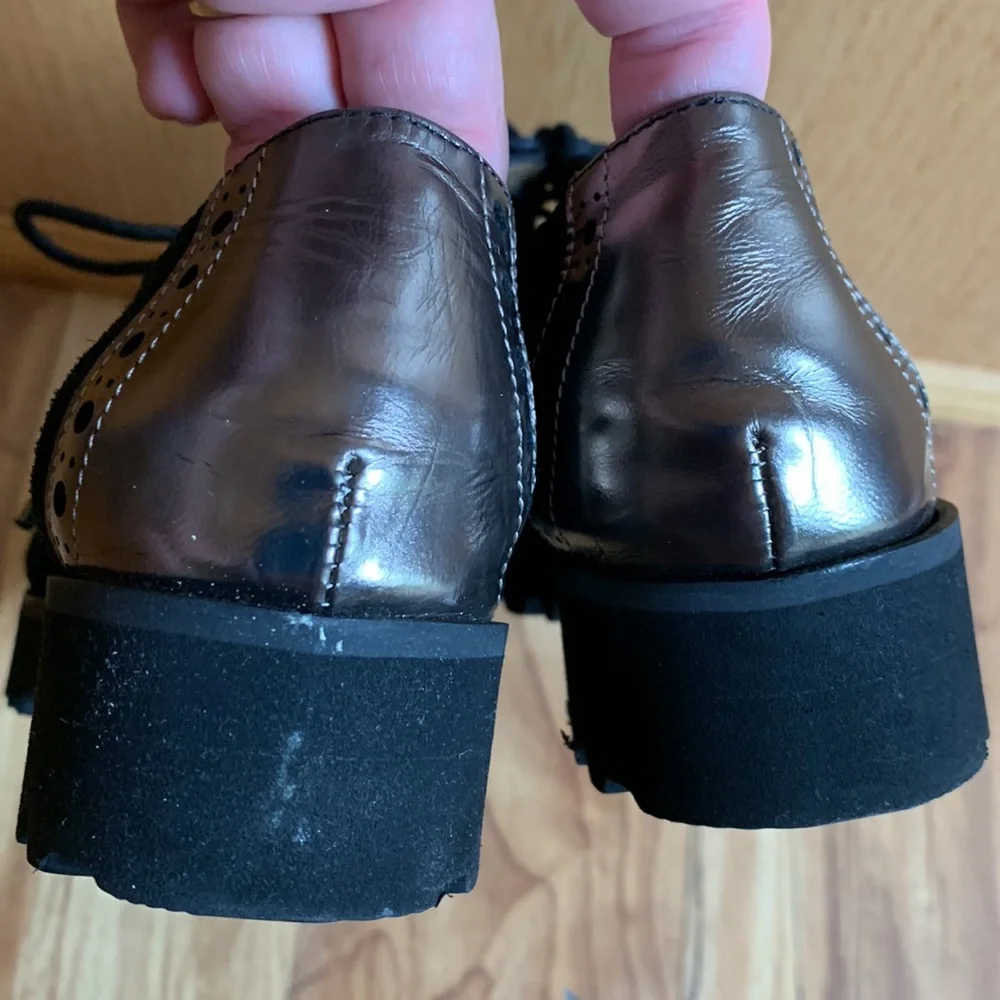 Anyi Lu $600 Oxfords shoes LEATHER handmade size EU 36 US 6 black silver EUC
