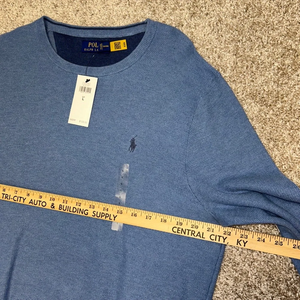 NWT Polo Ralph‎ Lauren Textured Cotton Long Sleeve Pullover Men LARGE Blue Htr