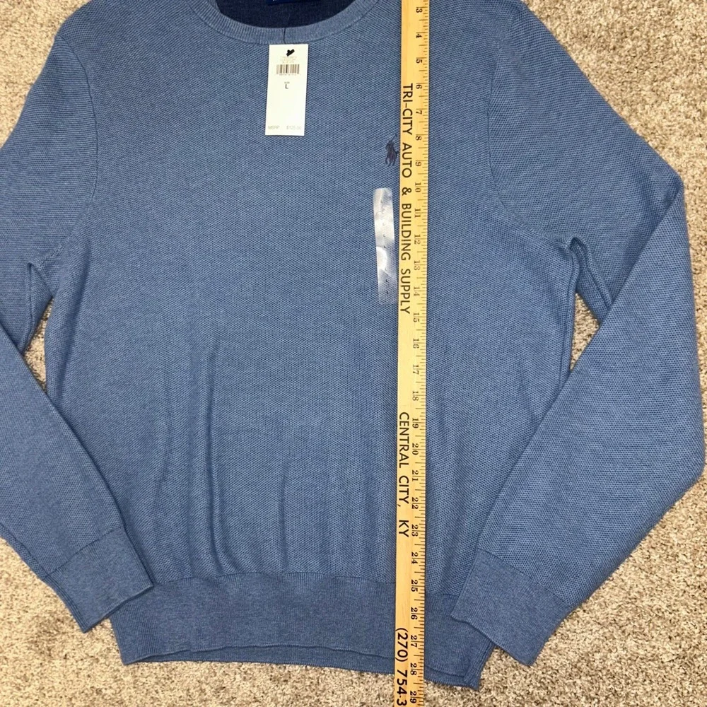NWT Polo Ralph‎ Lauren Textured Cotton Long Sleeve Pullover Men LARGE Blue Htr