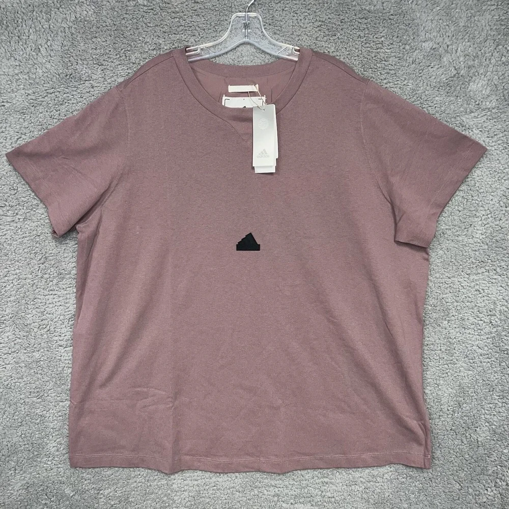 NWT adidas T Shirt Women's Plus 3X Taupe Raised Badge‎ of Sport Logo 2-Side Tee