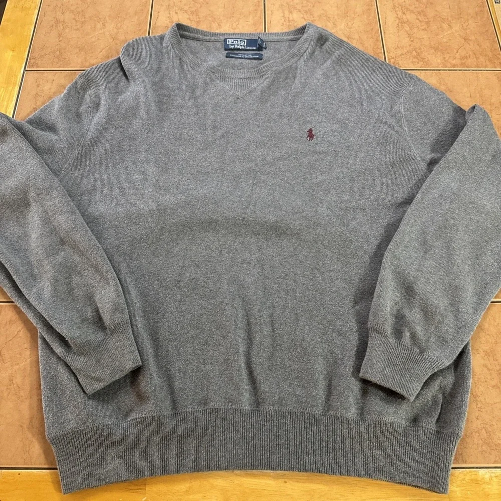 VTG Polo Ralph Lauren Mens Gray Crewneck Sweatshirt Red Pony Logo‎ Size Large