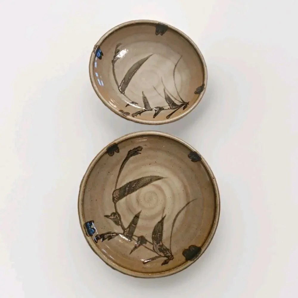 2 Vtg Japanese Pottery Small Ceramic Bowl Hand Painted 6