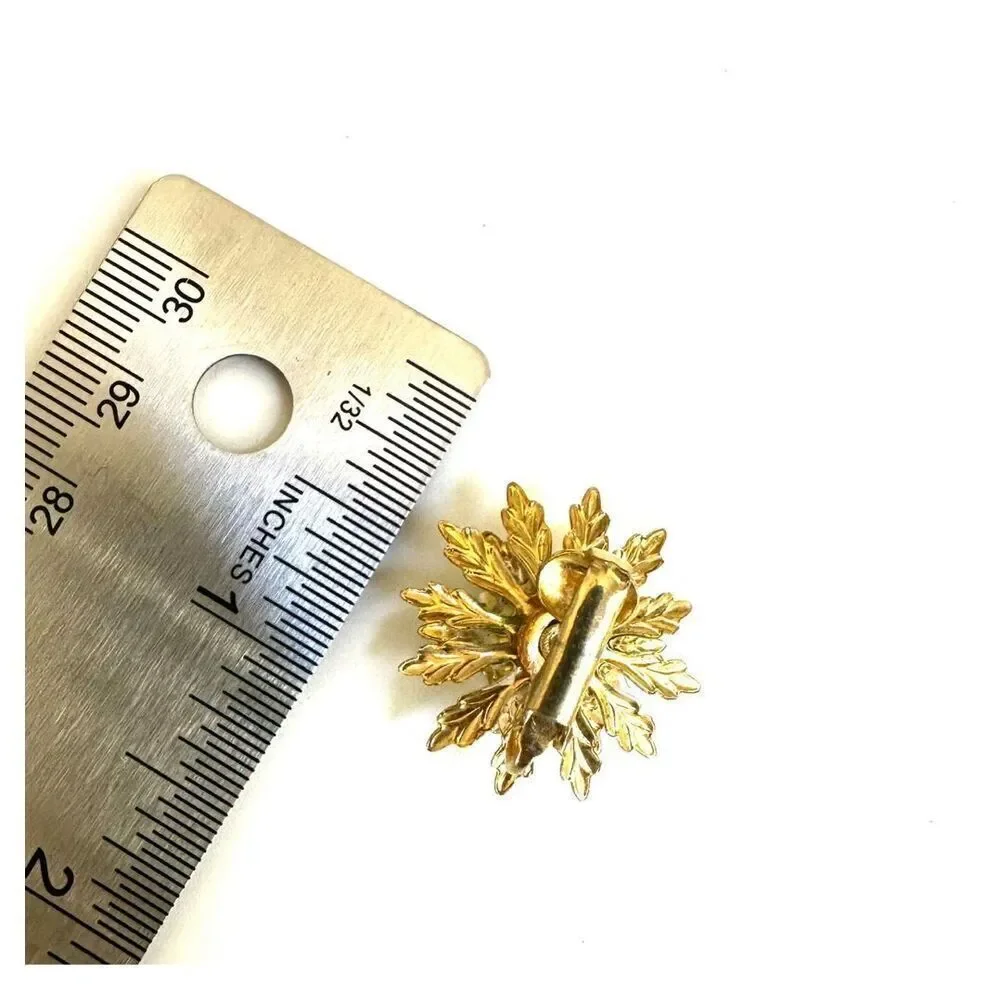 Yellow floral vintage gold tone clip on earrings