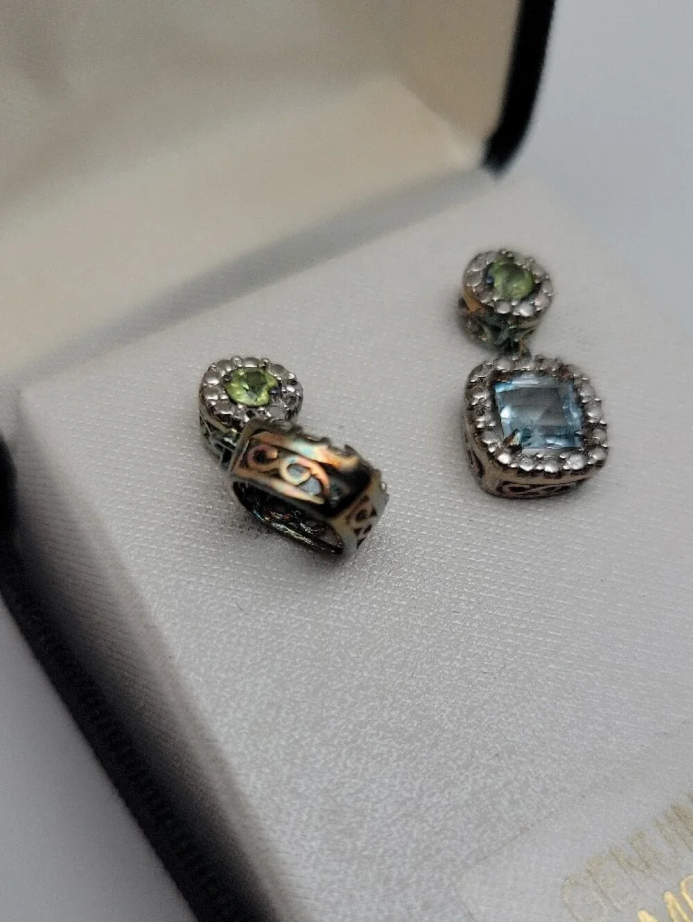 18k Gold Over Sterling Silver Blue Topaz and Peridot Drop Earrings