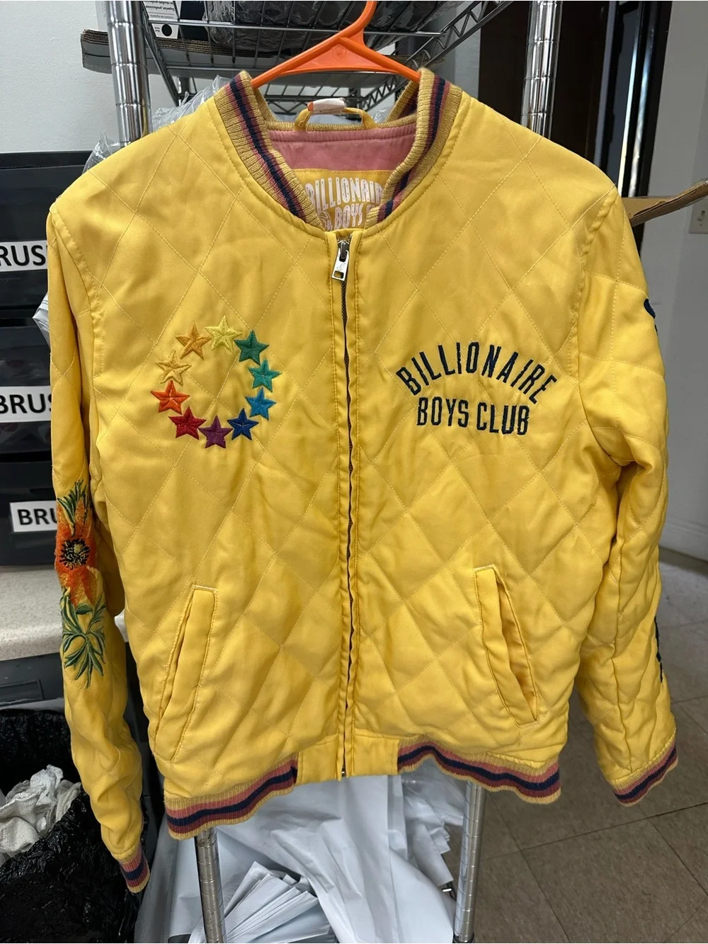 Billionaire Boys Club Pink and Yellow Varsity Jacket