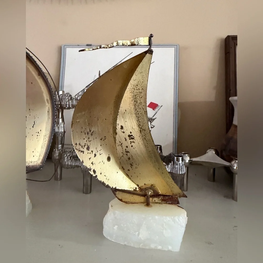 Vintage DeMott Brutalist Sailboat Sculptures - Set of Two