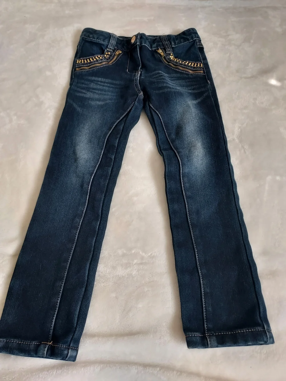 Girls' Dark Wash Size 6X-7 Thick Sparkle Bling Embellished Stretch Skinny Jeans