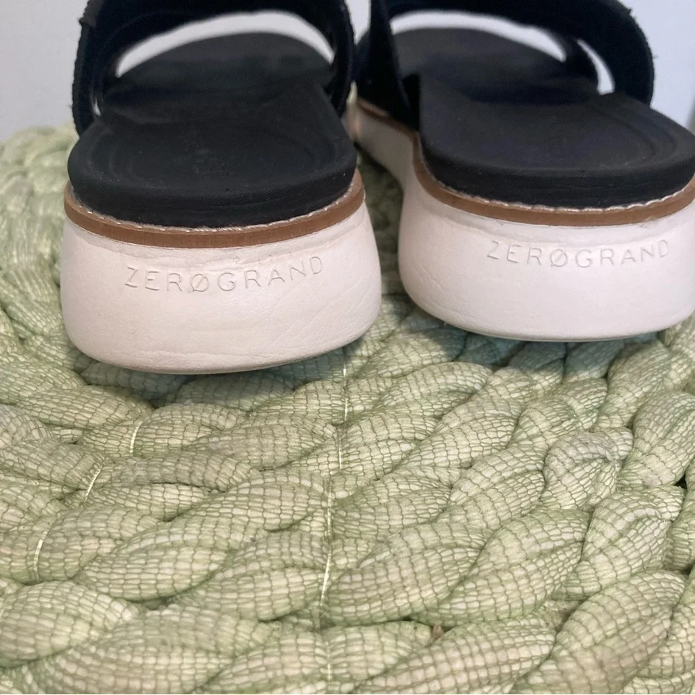 Cole Haan Zerogrand Global Stitchlite Slip On Sandal BLACK Knit/Pecan Leather