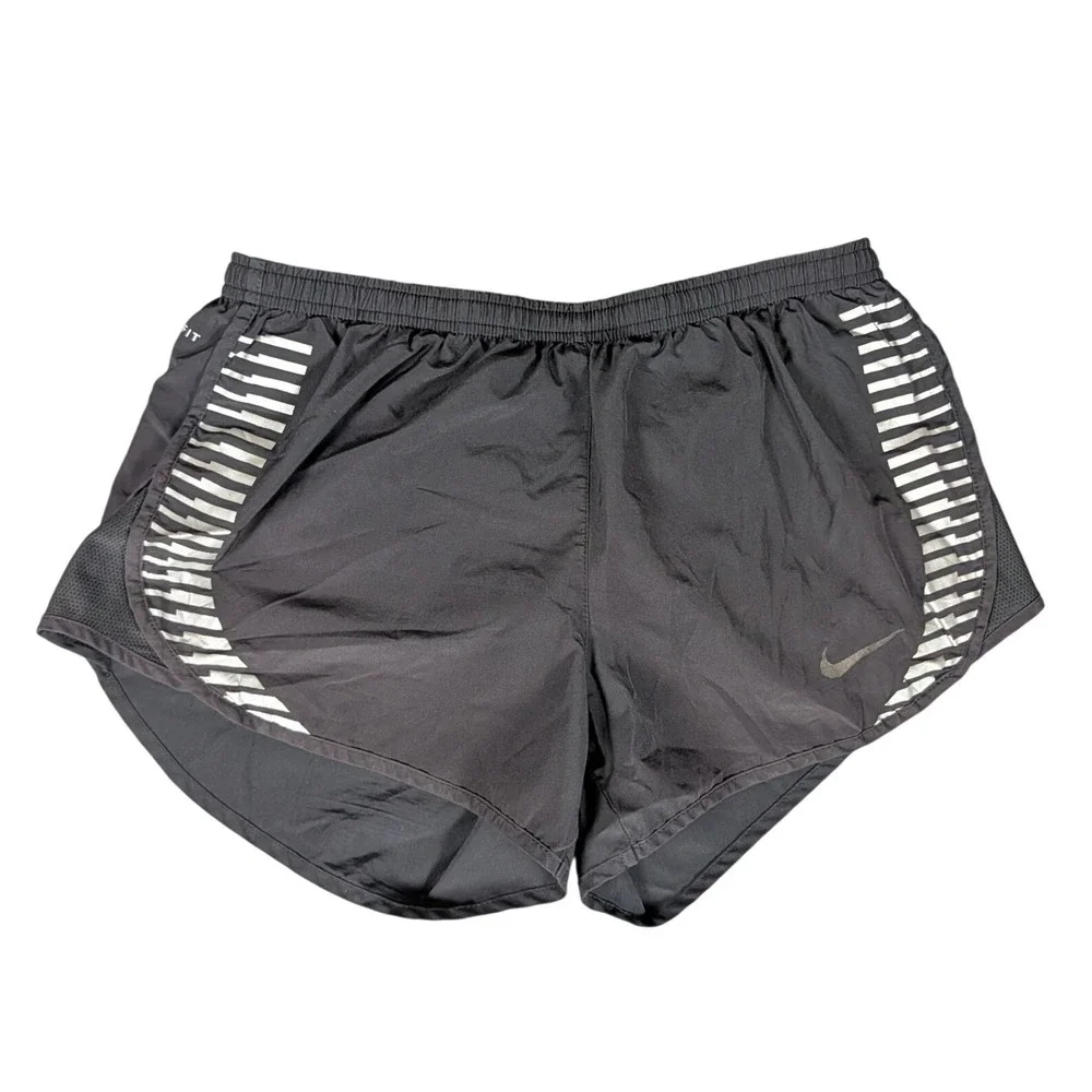 Nike Dri-FIT Mens Running Shorts Black Reflective Stripe Rear Zip Pocket Liner