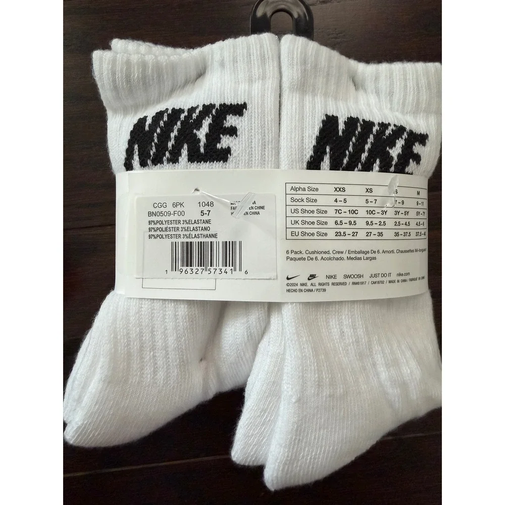 Nike Kids Crew Cushioned Socks 12 Pair Pack White Grey Pink XS 5-7 BN0509-A4F