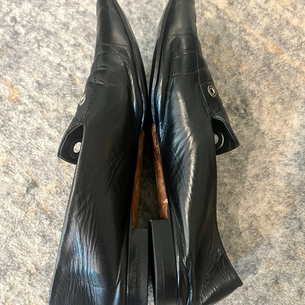 Proenza Schouler Black Leather Grommet Pointed Toe Loafer